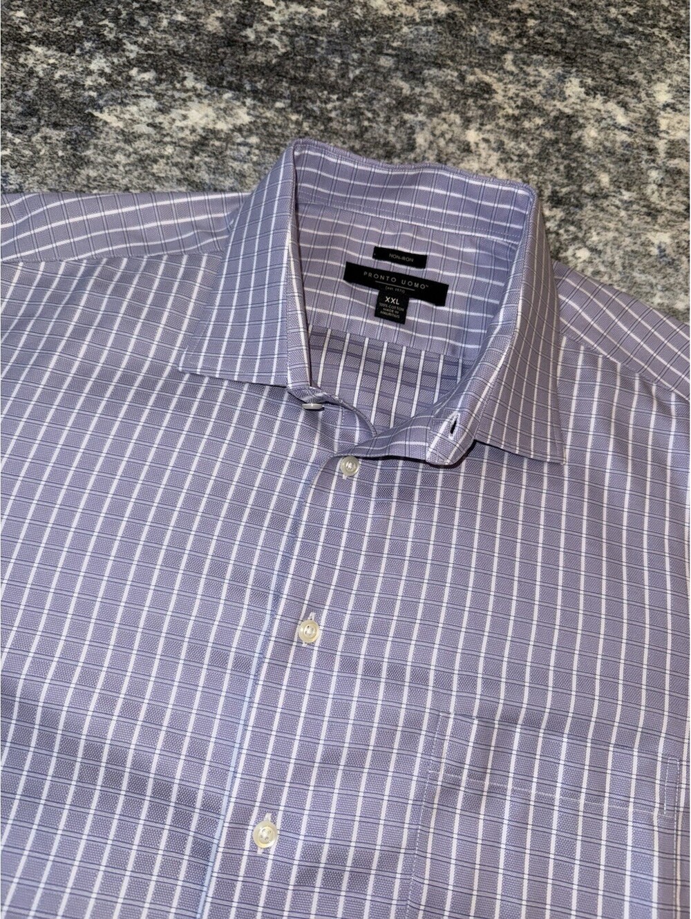 Pronto Uomo Mens XXL Purple Plaid Dress Shirt Non Iron 100% Cotton Long Sleeve